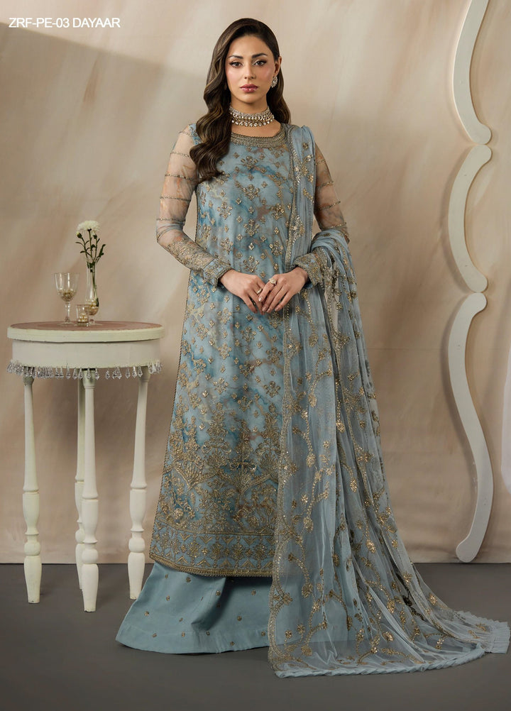 Fasana by Zarif Unstitched Embroidered Net 3 Piece Suit ZR26UF ZRF-PE-03 Dayaar - Festive Collection
