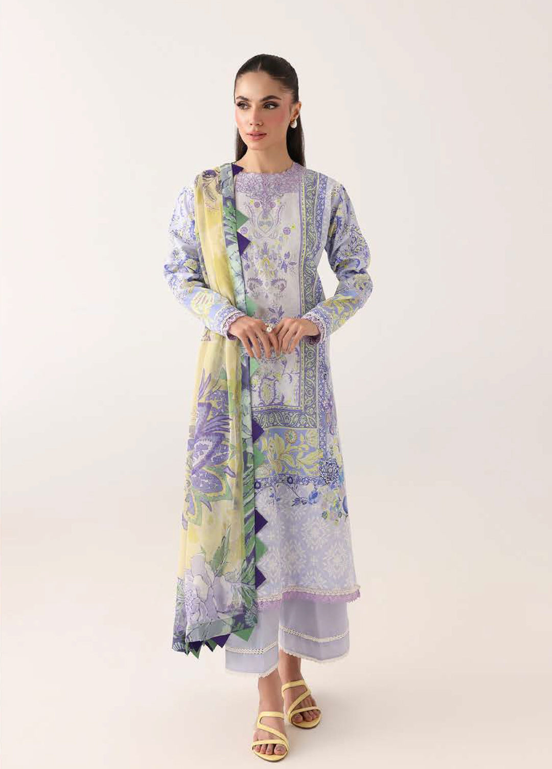Rosette by Roheenaz Unstitched Lawn Embroidered 3 Piece Suit RNZ26UR Blush Meadow-4B - Summer Collection