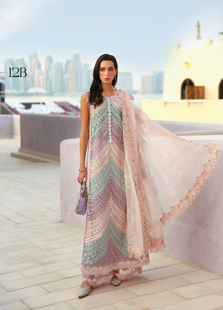 Maria B Unstitched Embroidered Luxury Lawn 3 Piece Suit MB26UEL 12B - Eid Collection