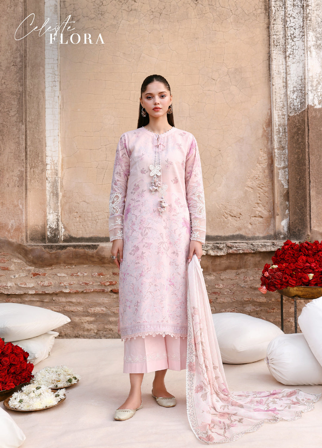 Cross Stitch Unstitched Embroidered Premium Lawn 3 Piece Suit CS26UCPL D12 CELESTE FLORA - Eid Collection