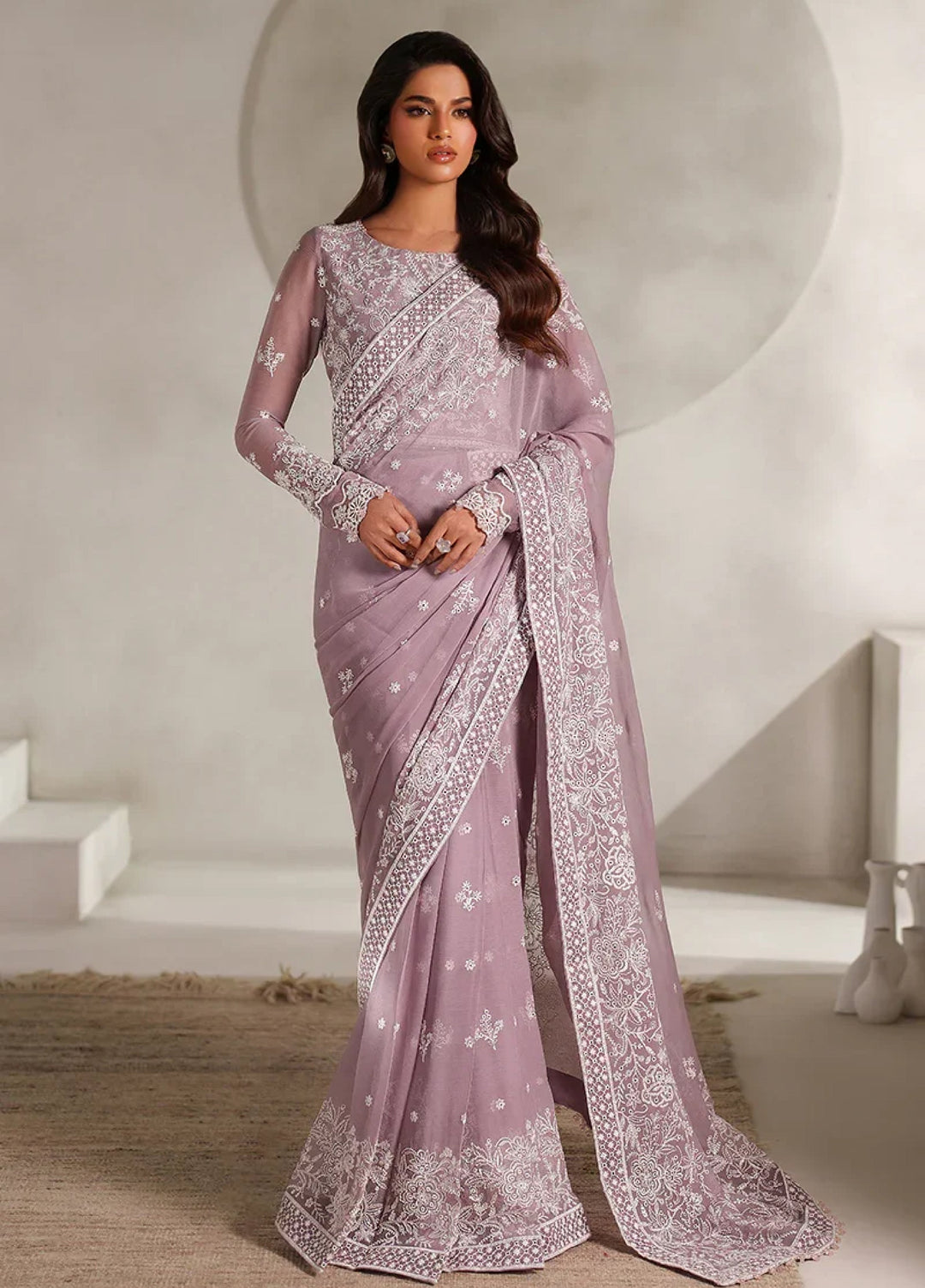 Zarif Women Unstitched Embroidered Chiffon Saree ZR26UFC ZE-MT-05 Niora - Festive Collection