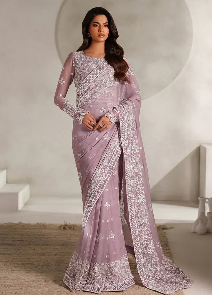 Zarif Women Unstitched Embroidered Chiffon Saree ZR26UFC ZE-MT-05 Niora - Festive Collection