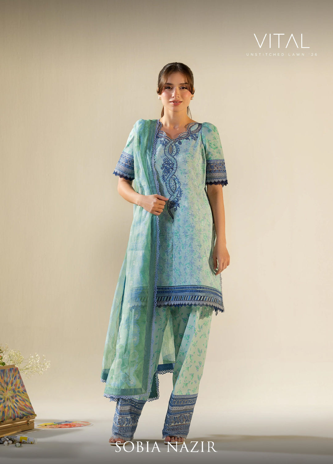 Vital by Sobia Nazir Unstitched Embroidered Lawn 3 Piece Suit SN26UVL 1B - Summer Collection
