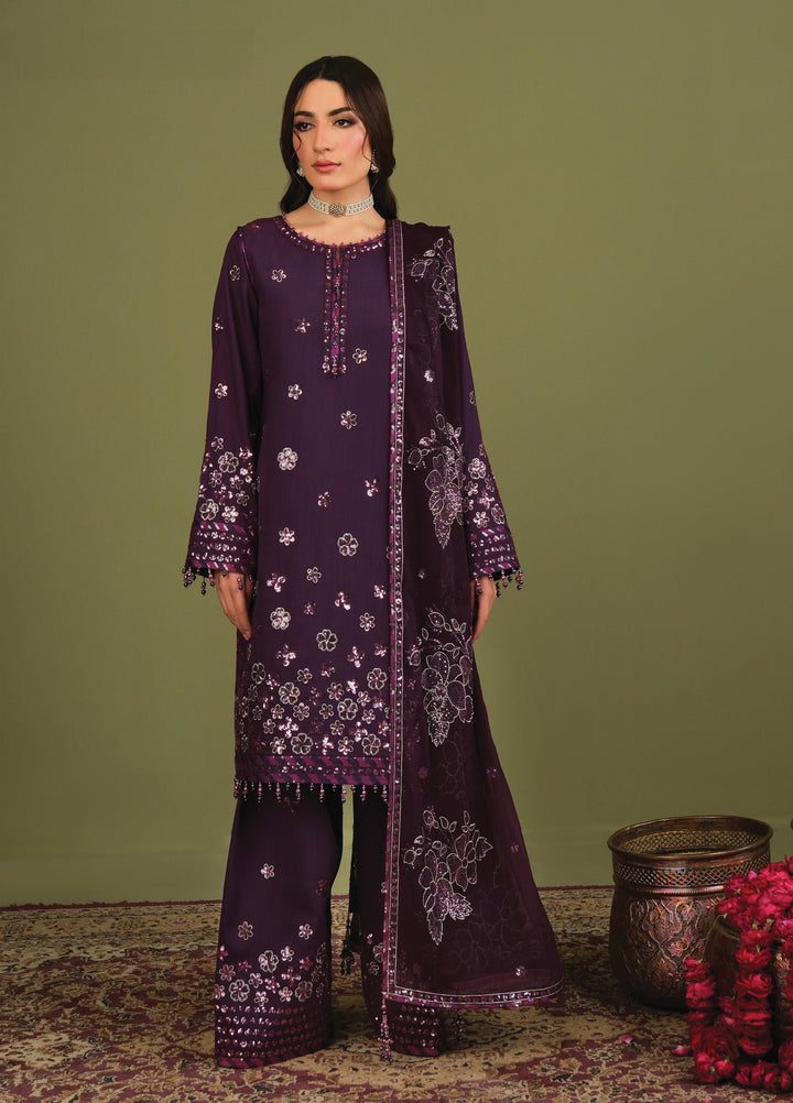 Alizeh Luxe Unstitched Raw Silk Embroidered 3 Piece Suit AFB26UL D-01 Mulbery - Winter Collection
