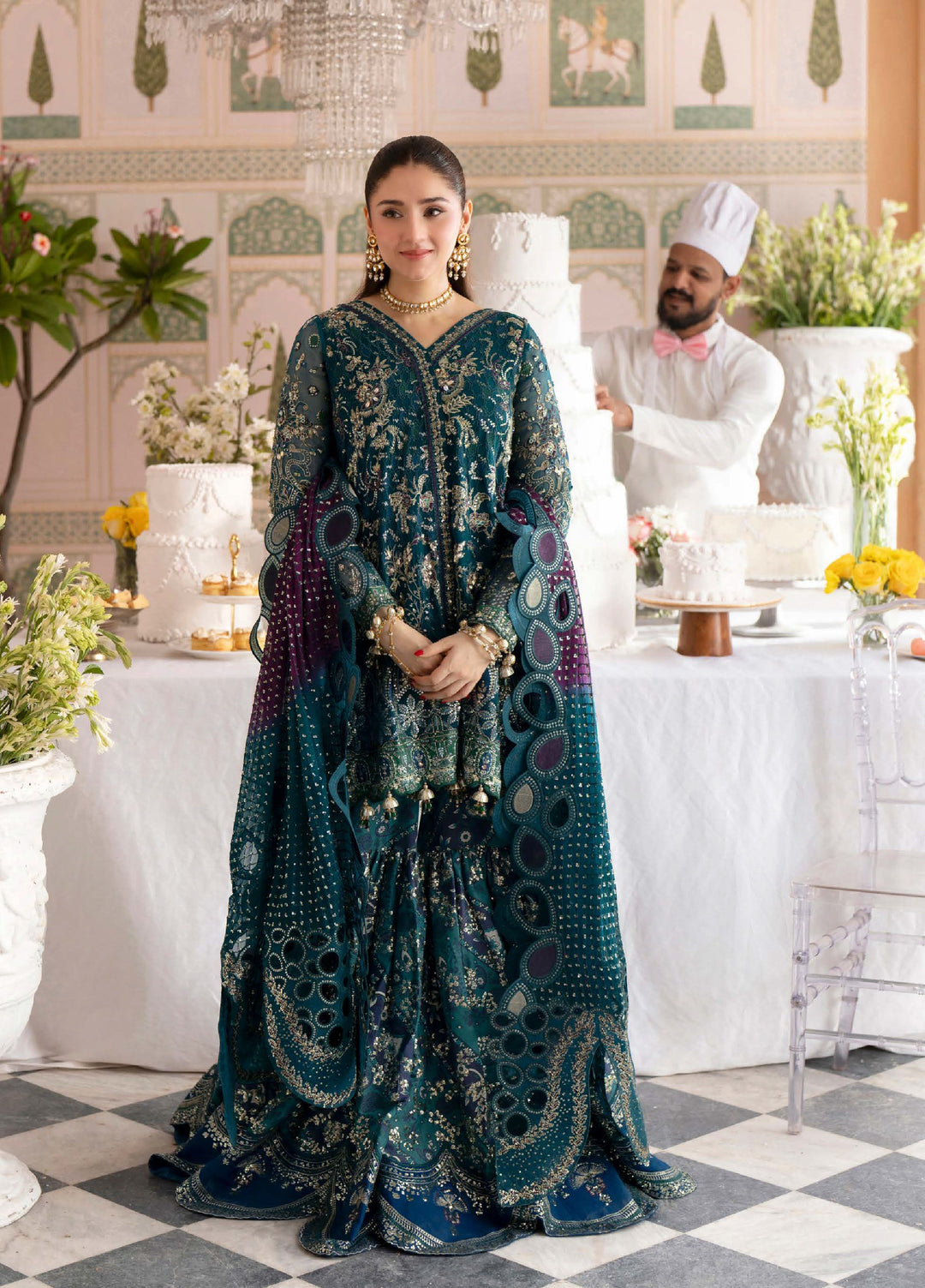 Jhoomro by Nureh Unstitched Embroidered Chiffon 3 Piece Suit NU26UJW NL-94 - Wedding Collection