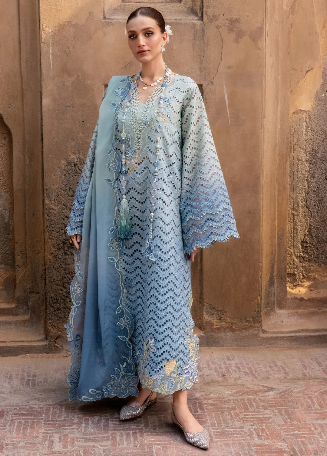 Flow by Crimson Unstitched Embroidered Lawn 3 Piece Suit CR26UFL D8 A-Ocean - Festive Collection