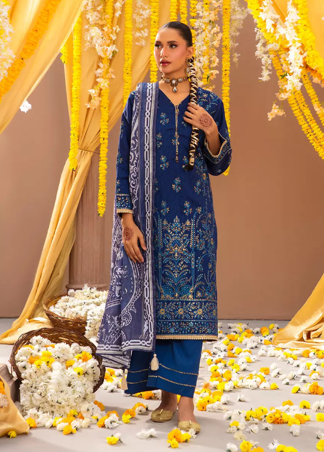 3Pc Unstitched Festive Embroidered Suit (No056)