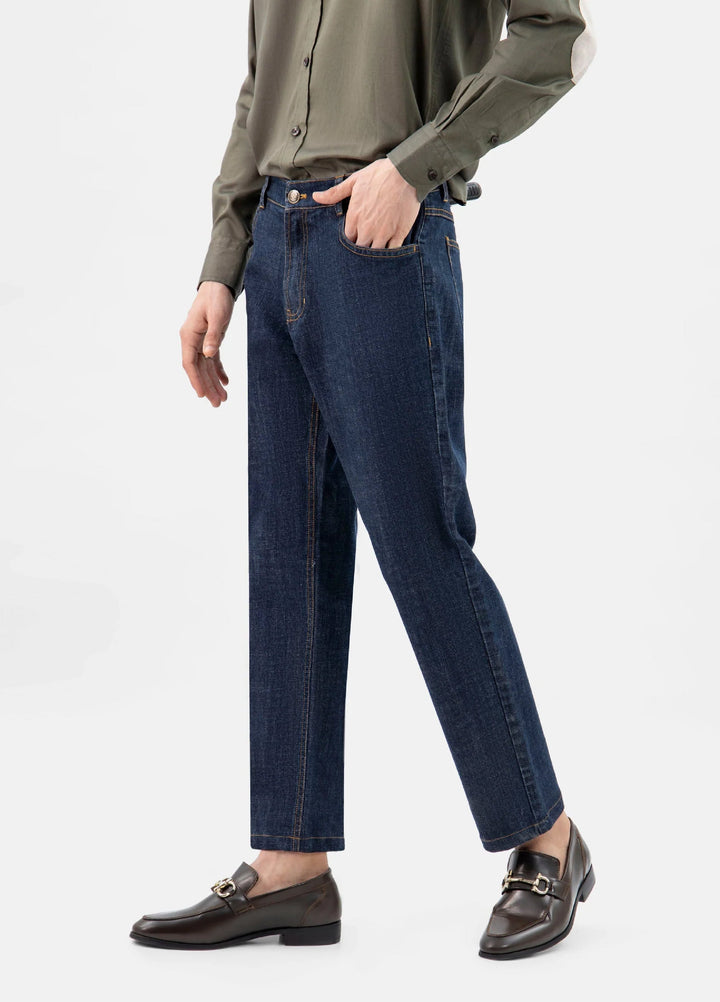 Brumano  Solids Mens  -  DarkBlue Casual Fit Jeans With Orange Stitching