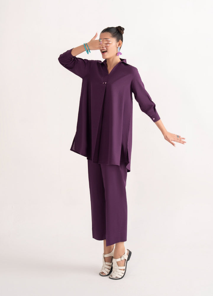 Like a Bird by Casuallite Women Pret Linen Solids Suits 2 Piece D-1 Violet Frame - Winter Collection