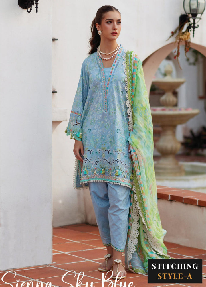 Farah Talib Aziz Unstitched Embroidered Lawn 3 Piece Suit FTA26UL FTA-10 SIENNA SKY BLUE - Summer
