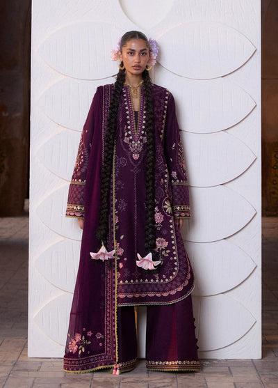 Zan by Hussain Rehar Unstitched Embroidered Lawn 3 Piece Suit HR26UZF Banafsh D-110 - Festive Collection