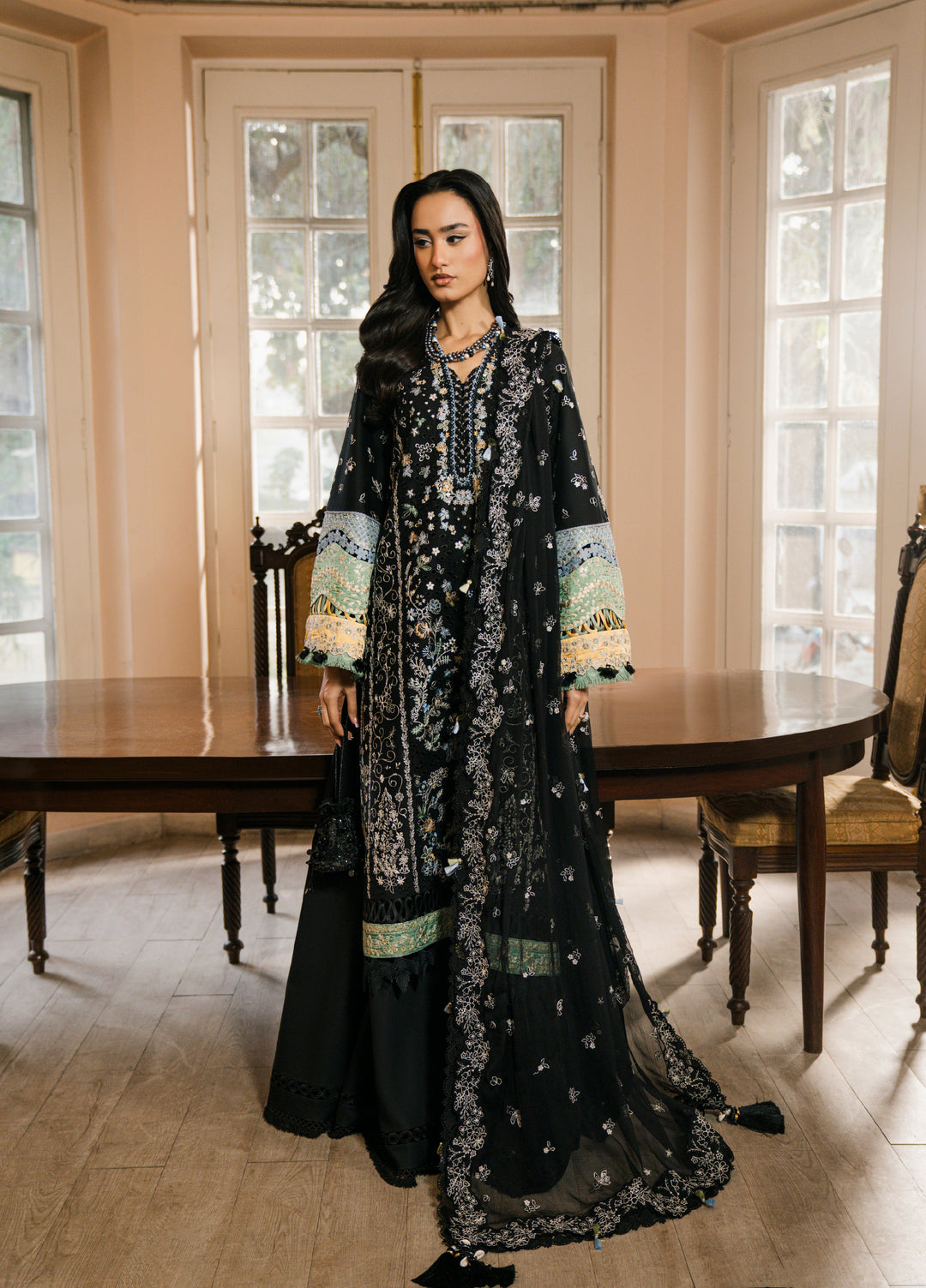 Camelia by Sundas Ahad Unstitched Embroidered Luxury Lawn 3 Piece Suit SNA26UC EL-01 Black Noir - Festive Collection