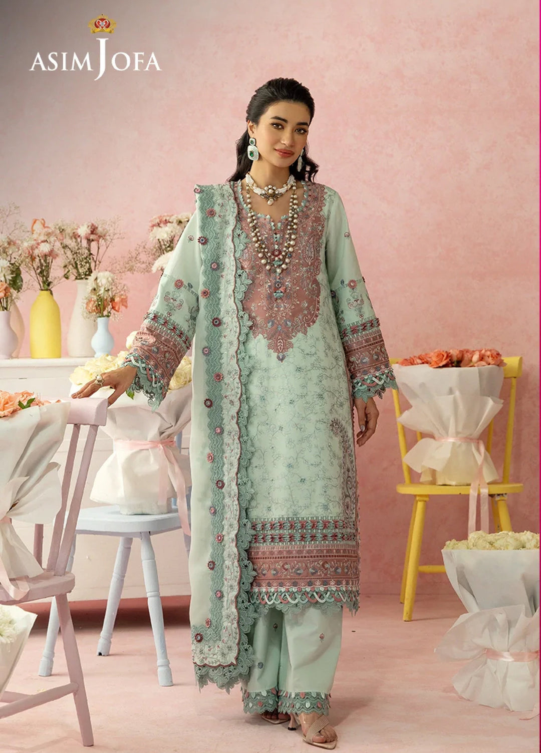 Asim Jofa Unstitched Embroidered Luxury Lawn 3 Piece Suit AJ26ULL AJULW-08 - Festive Collection