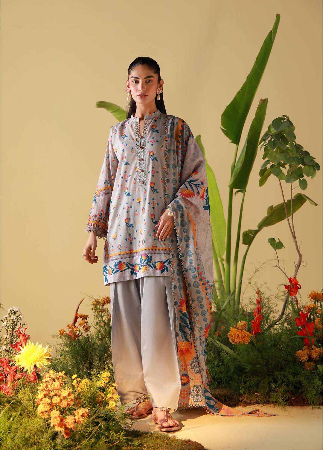 Mirha by Sahar Unstitched Printed Lawn 3 Piece Suit SS1-26-21 Silver Mosaic - Summer Collection