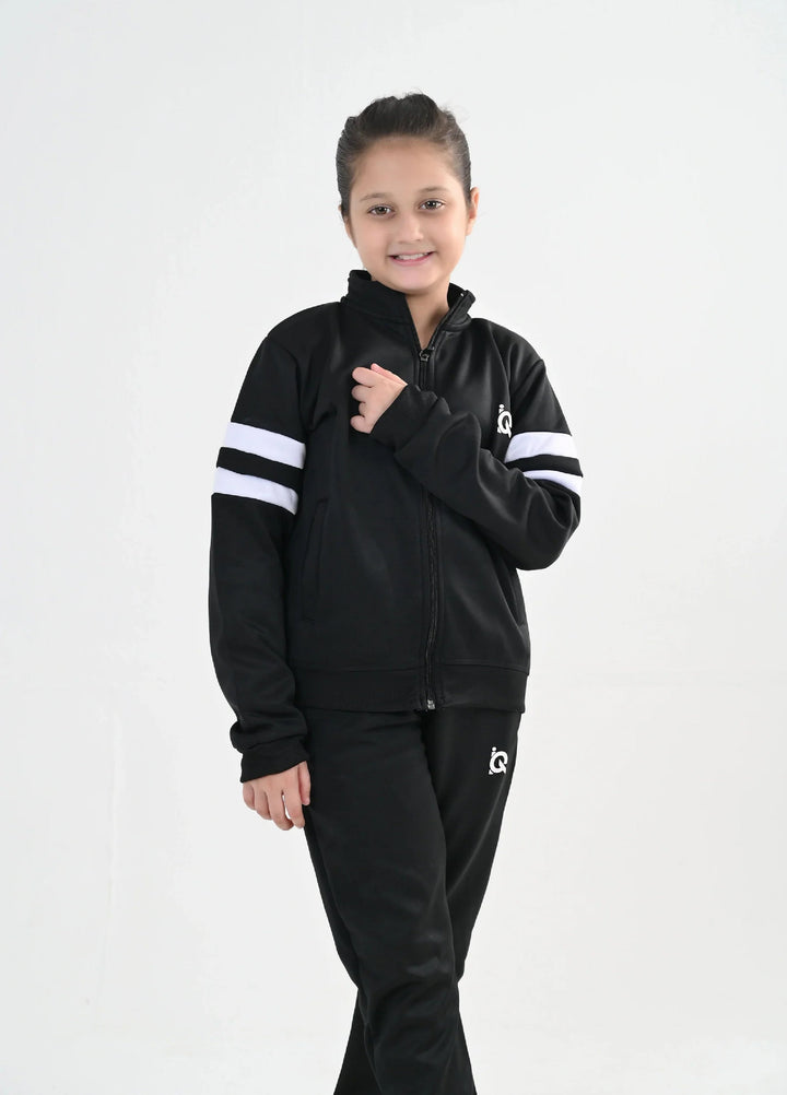 IQ Exclusive Kids Track Suit Fleece 2 PieceContrast Band Zipper Tracksuit-Unisex Kids - Winter Collection