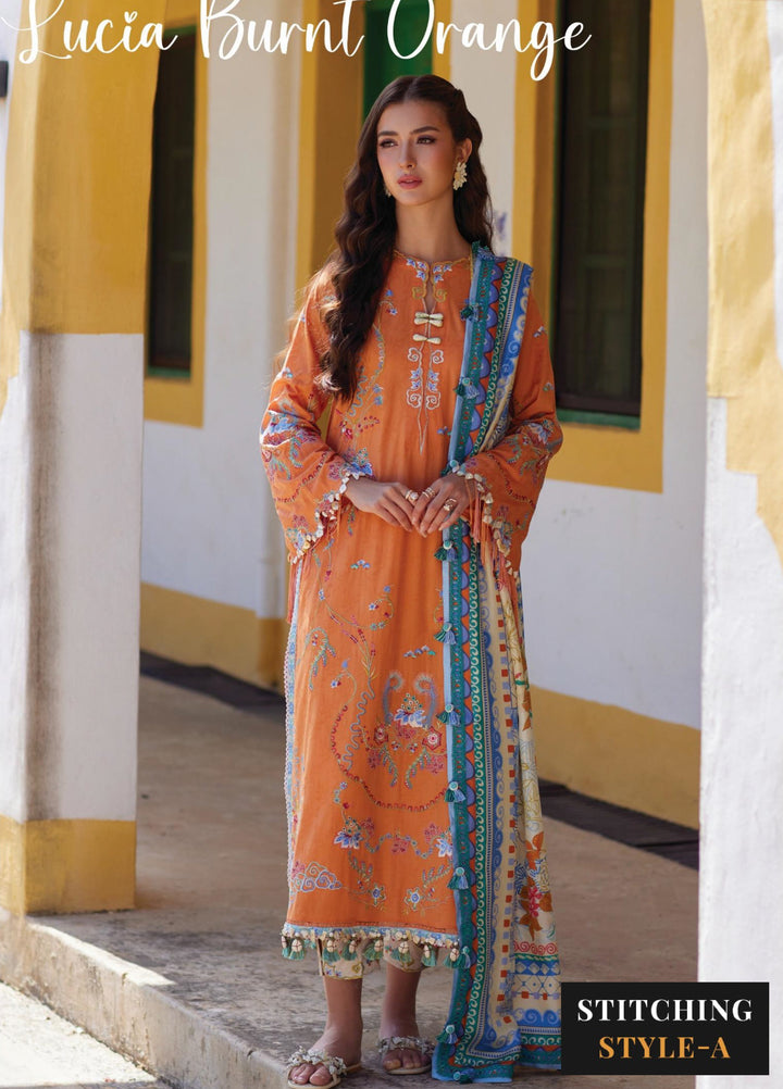 Farah Talib Aziz Unstitched Embroidered Lawn 3 Piece Suit FTA26UL FTA-04 LUCIA BURNT ORANGE - Summer