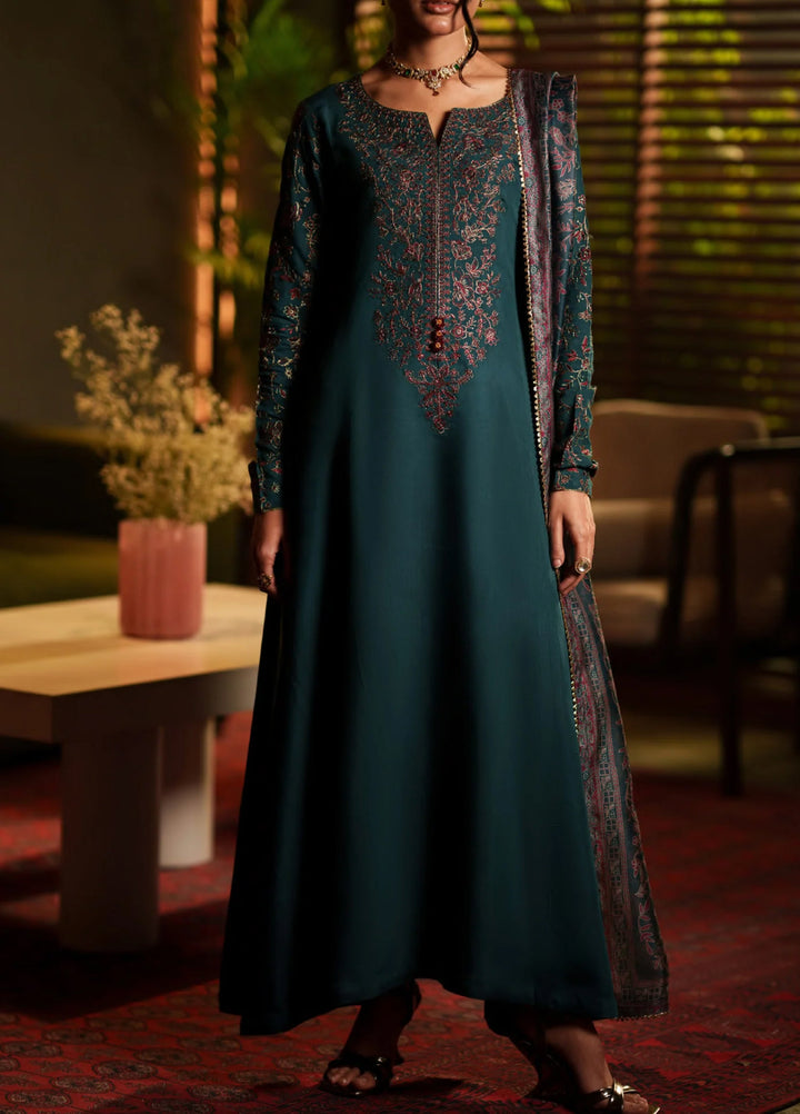 Eala by Casuallite RTW Embroidered Silk Viscose 3 Piece Suit CL26PSEA 07 AZURE NOIR - Festive Collection