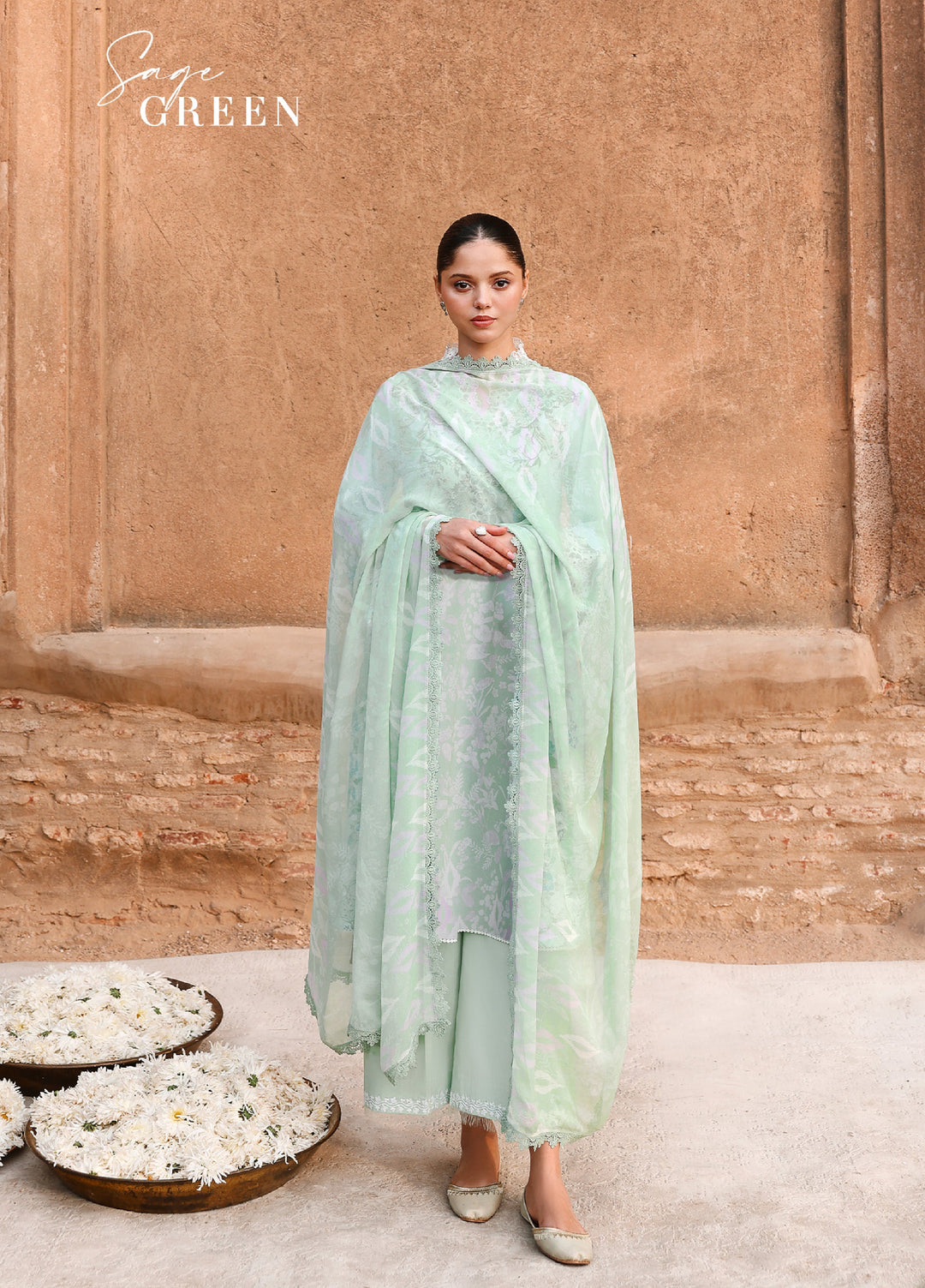 Cross Stitch Unstitched Embroidered Premium Lawn 3 Piece Suit CS26UCPL D20 SAGE GREEN - Eid Collection