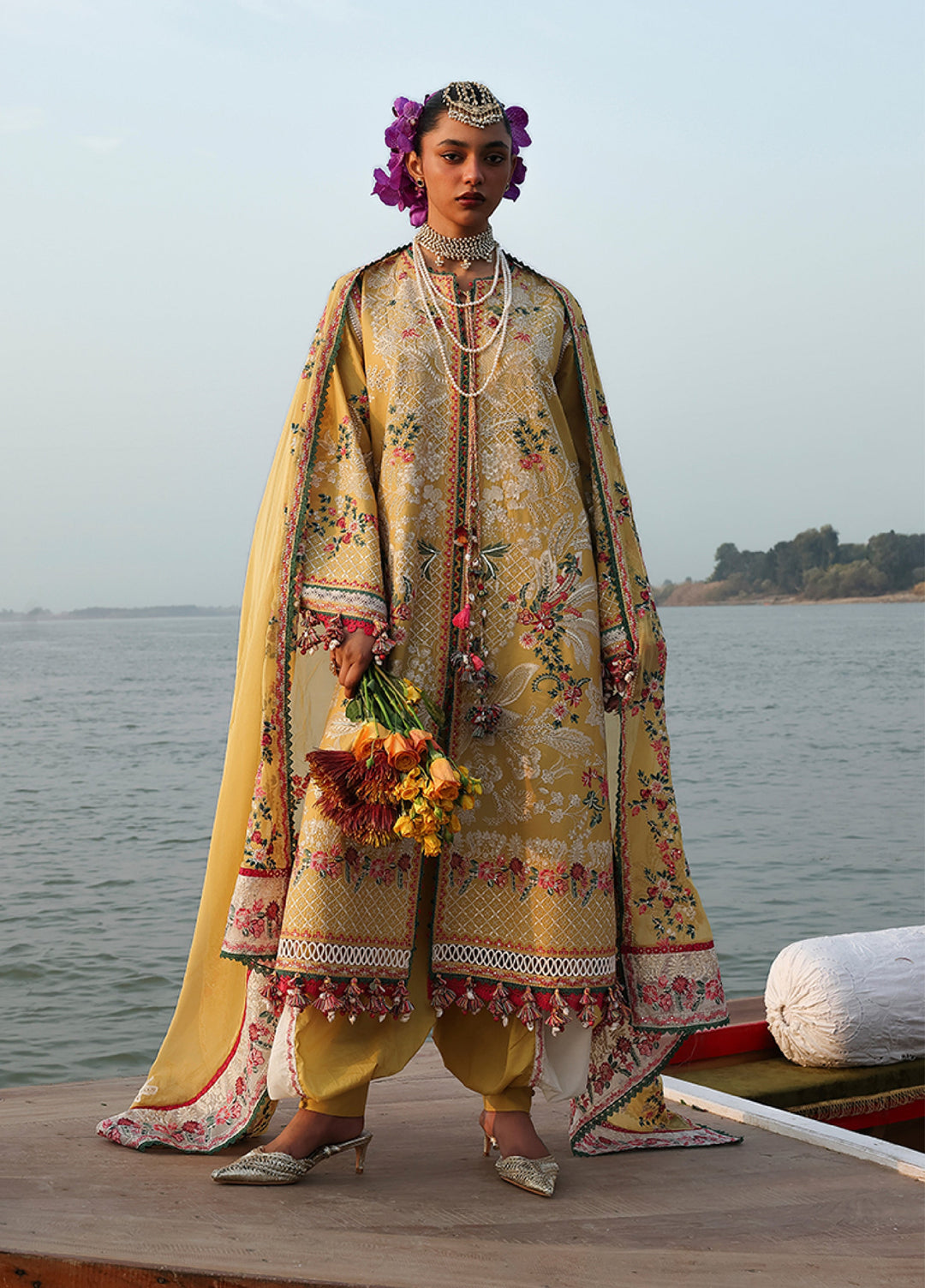 Kalabagh by Hussain Rehar Unstitched Embroidered Luxury Lawn 3 Piece Suit HR26UKL D3 Ochre - Festive Collection