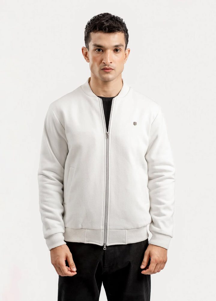 Brumano Pret Solids Polyester 1 Piece Vanilla Knitted Bomber Jacket