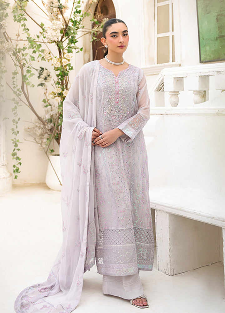 Lamhay by Shamooz Unstitched Embroidered Chiffon 3 Piece Suit SHM26UL Lilac Ash - Festive Collection