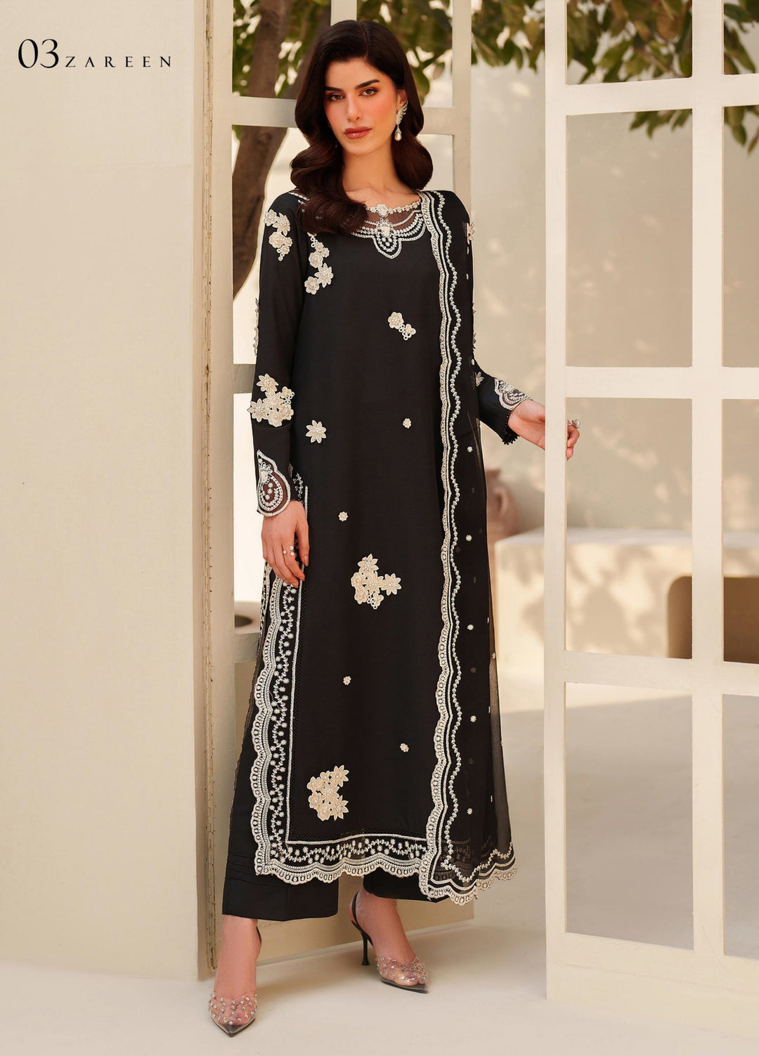 Tabeer by Zarif Unstitched Silk Embroidered 3 Piece Suit ZR26UT ZE-TS-03 ZAREEN - Winter Collection