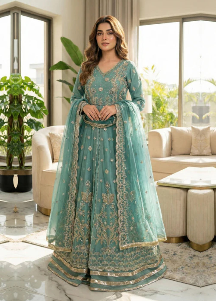 Essentials by Diara Couture Women Pret Embroidered Organza 3 Piece Suit Naranj US-510 Aqua - Wedding Collection