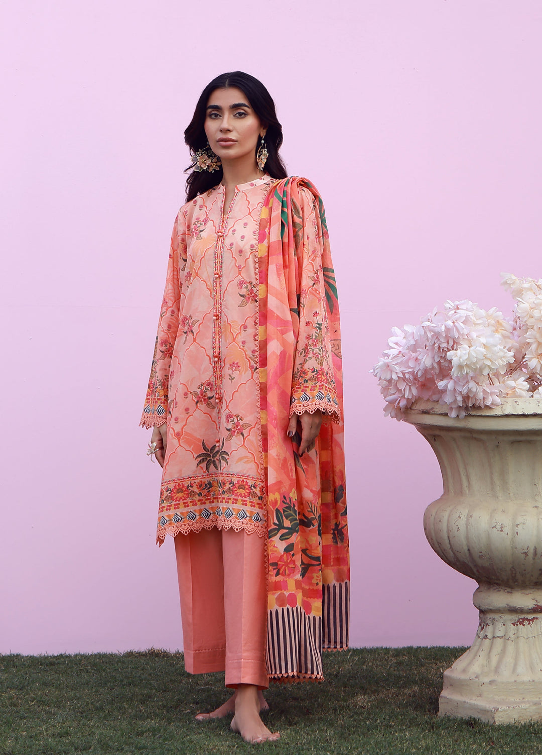 Mirha by Sahar Unstitched Printed Lawn 3 Piece Suit SS1-26-04 Peachy Cascade  - Summer Collection