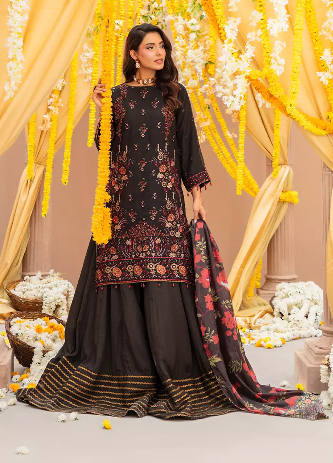 3Pc Unstitched Festive Embroidered Suit (NO055)