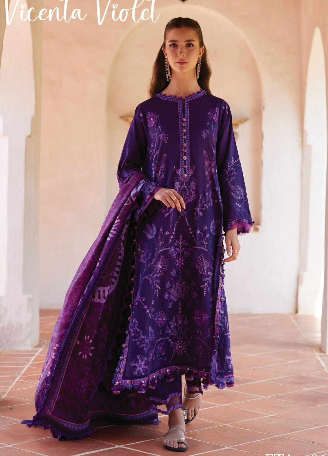 Farah Talib Aziz Unstitched Embroidered Lawn 3 Piece Suit FTA26UL FTA-06 VICENTA VIOLET - Summer