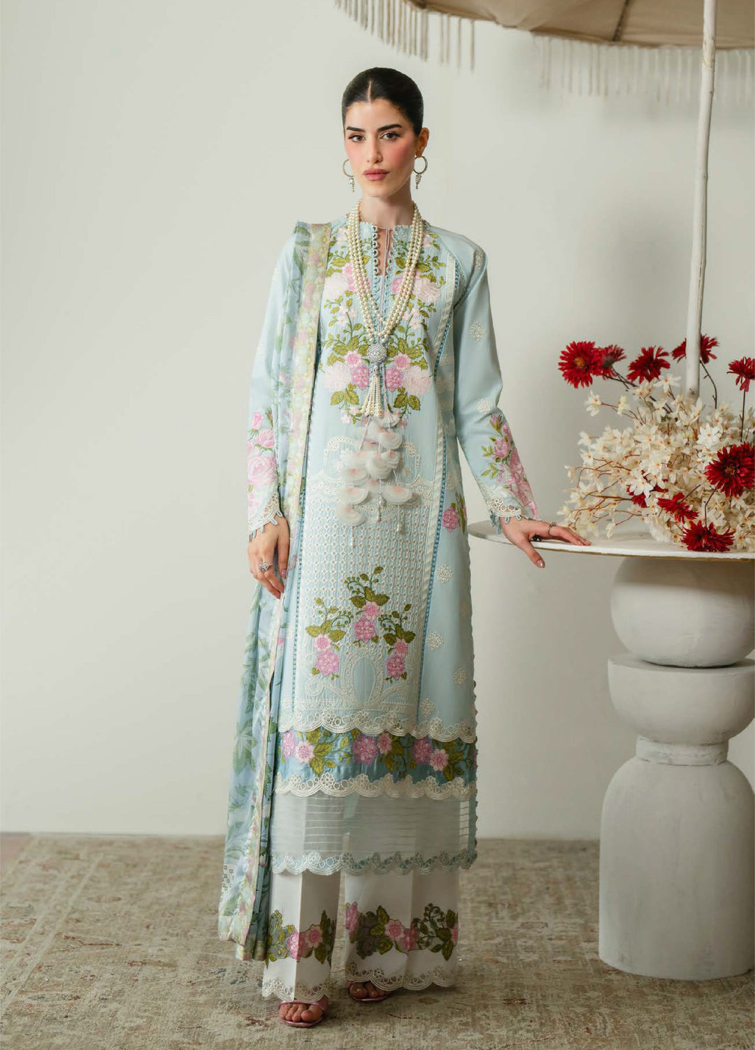Blooming Flower by Zariya Unstitched Embroidered Lawn 3 Piece Suit ZRY26ULB IDALIA ZB-60107 - Festive Collection