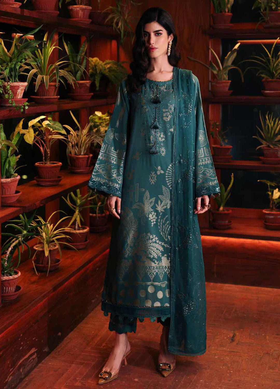 Nureh Exclusive Unstitched Embroidered Lawn Jacquard 3 Piece Suit NU26EU NE-224 - Festive Collection