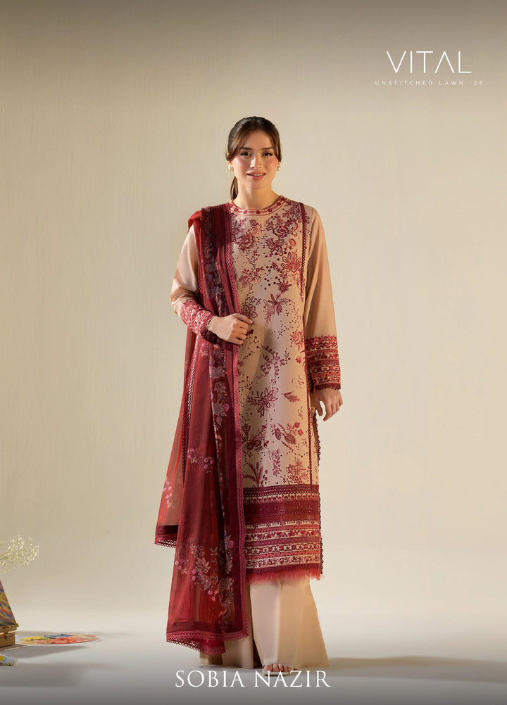 Vital by Sobia Nazir Unstitched Embroidered Lawn 3 Piece Suit SN26UVL 9A - Summer Collection