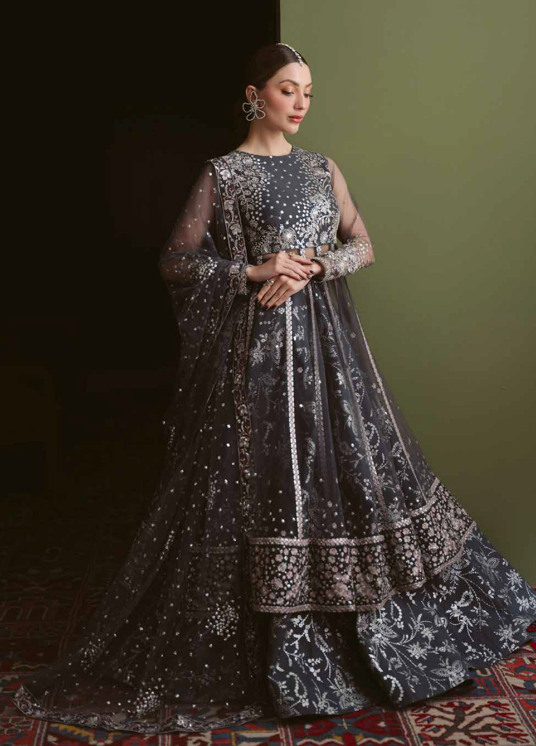 Elaya by Nureh Unstitched Embroidered Net 4 Piece Suit NU26UEF NEL-90 - Festive Collection