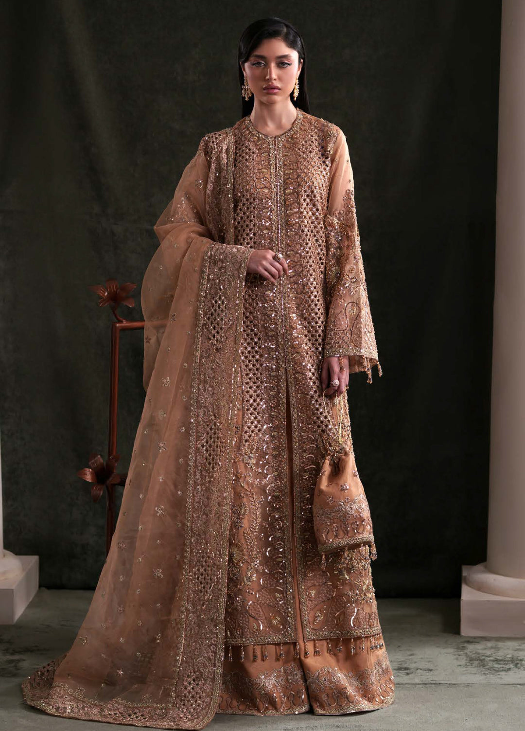 Starlet Jewels by Emaan Adeel Unstitched Embroidered Organza 3 Piece Suit EA26USF Hessonite - Festive Collection