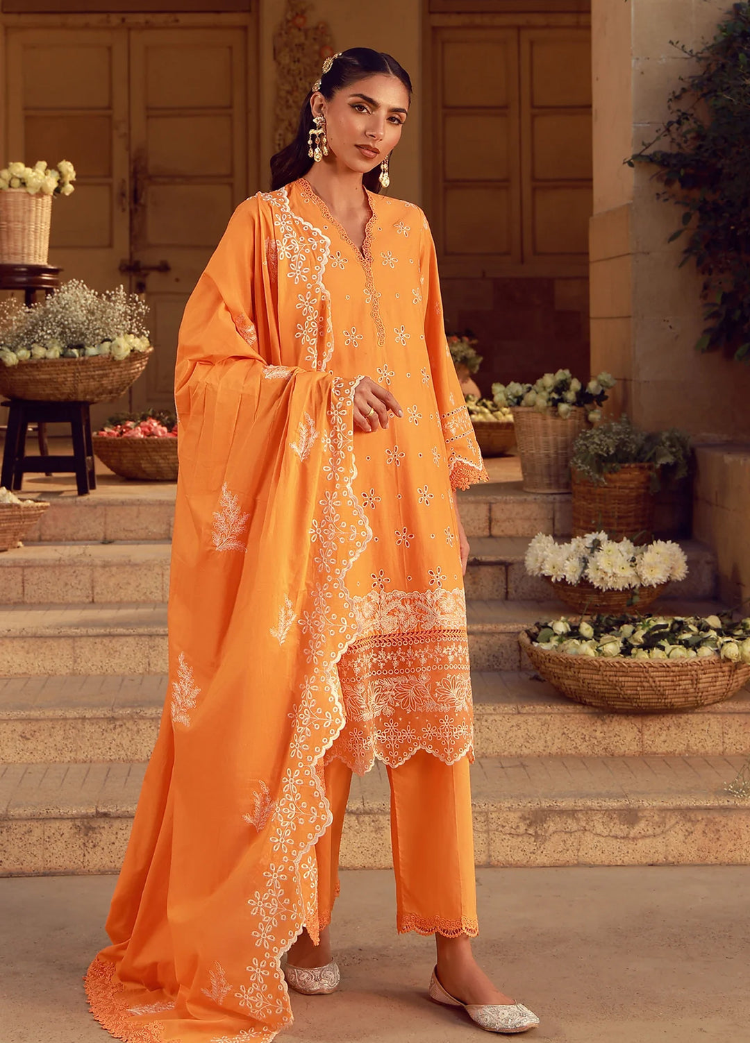 Sahar Unstitched Chikankari Lawn Marigold Fiesta 3 Piece Suit CK-26-V2-06 - Summer Collection