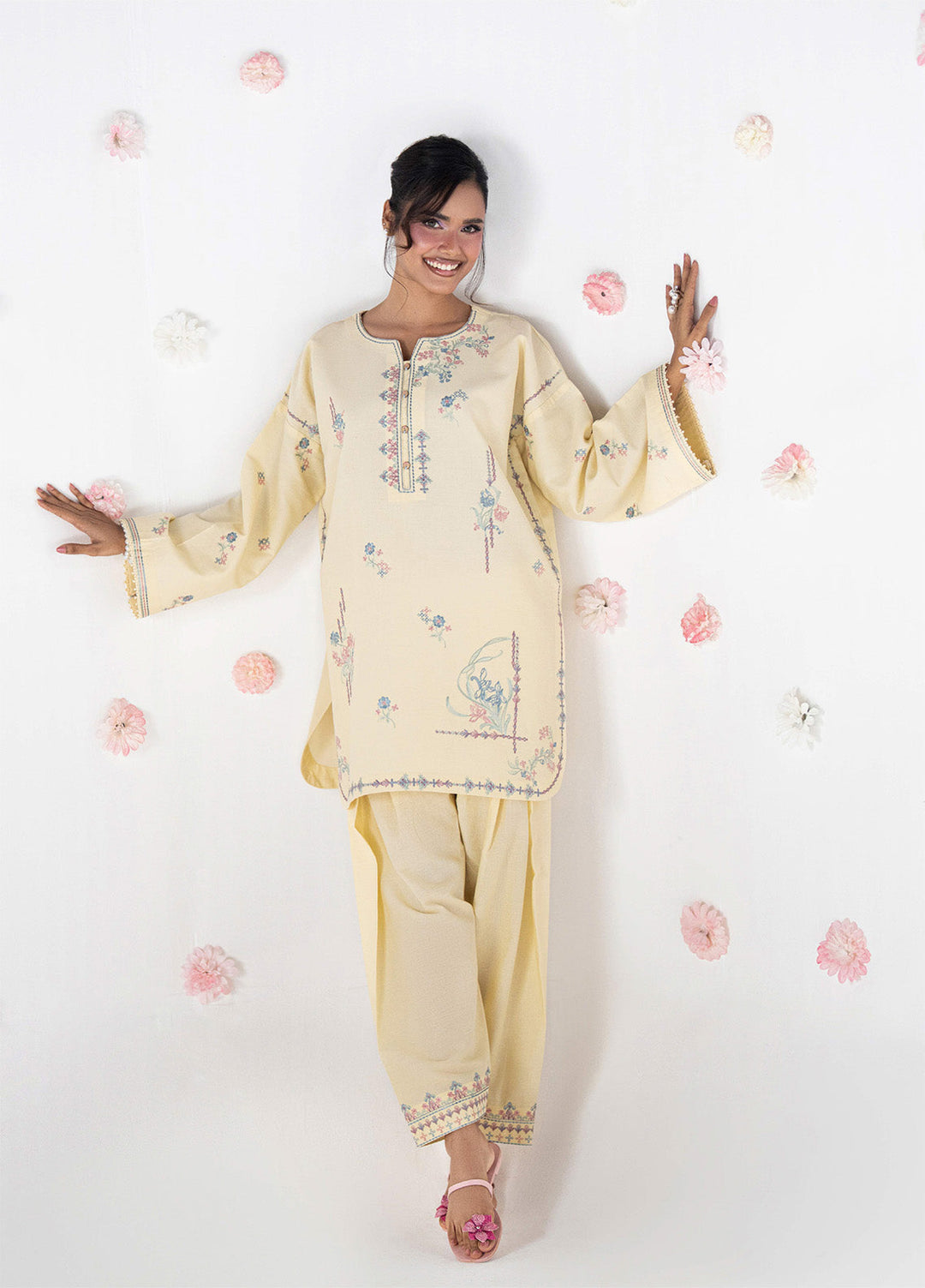 Blush N Bliss by Sahane Women RTW Embroidered Dobby Lawn 2 Piece Suit Honey Butter LP63008 Casual Collection