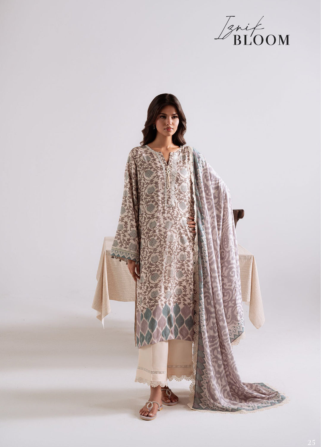 Cross Stitch Unstitched RTS Linen Embroidered Suits 3 Piece CS25LW D-06 Iznik Bloom - Winter Collection