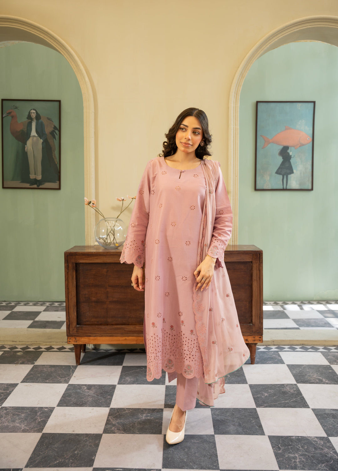 Naaz Couture Women RTW Embroidered Lawn 3 Piece Suit Tea Rose - Casual Collection