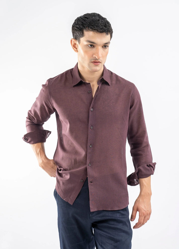 Brumano Ready To Wear Shirts Men 1 Piece Cotton Burgundy Airy Linen Blended Shirt 0-31-025-4308 - Summer Collection