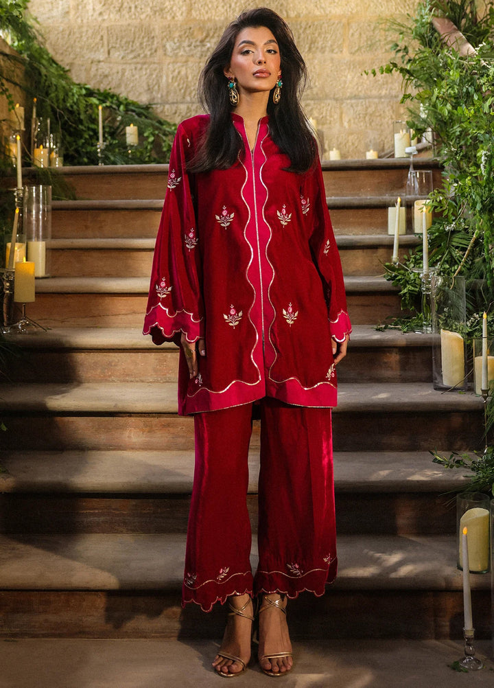 Elayra by Sahar Pret Velvet 2 Piece Embroidered Crimson Majesty - Festive Collection