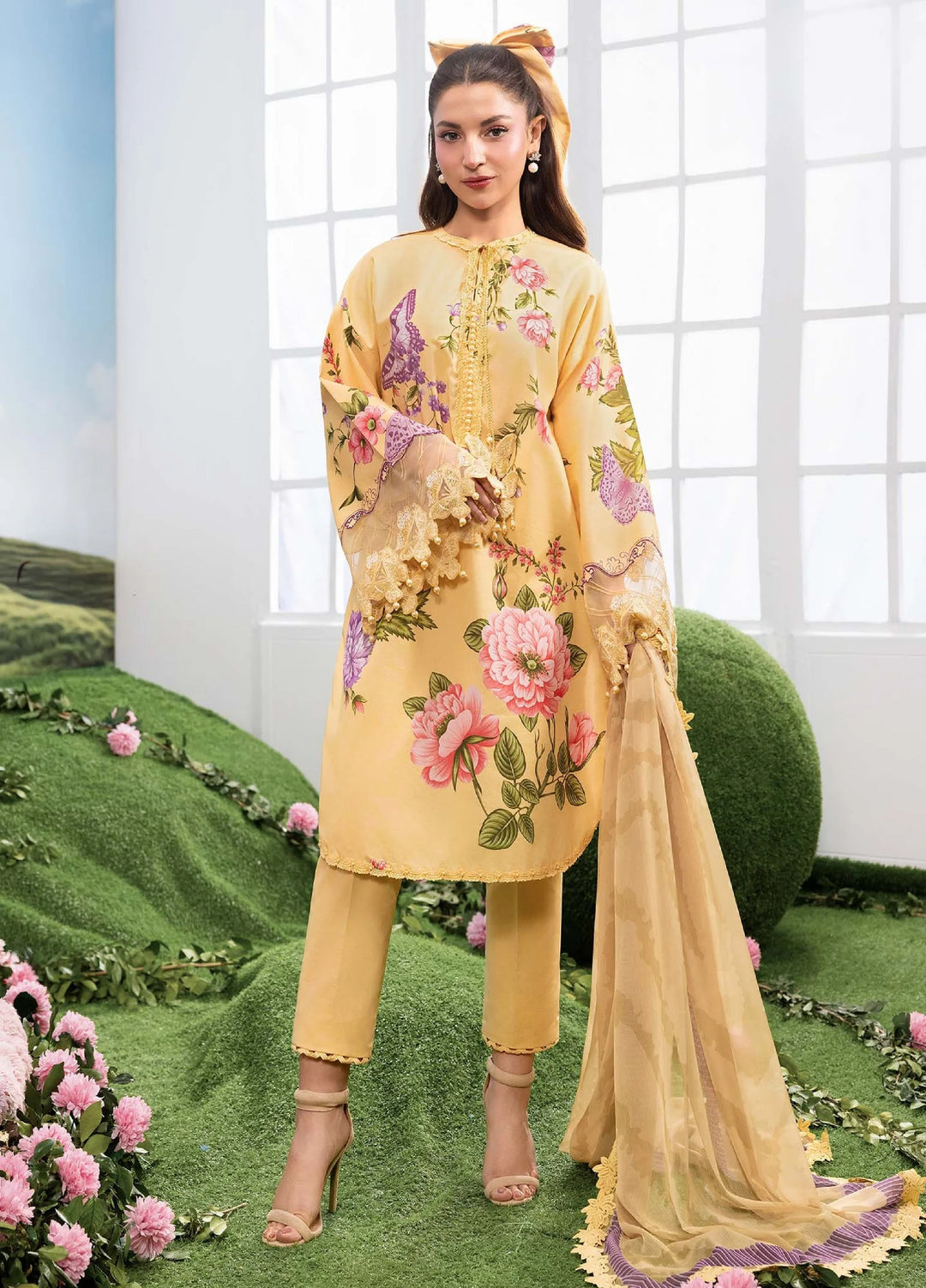 M Basics by Maria B Unstitched Embroidered Lawn 3 Piece Suit MB26SSEL MB-CUSV14-04B - Eid Collection