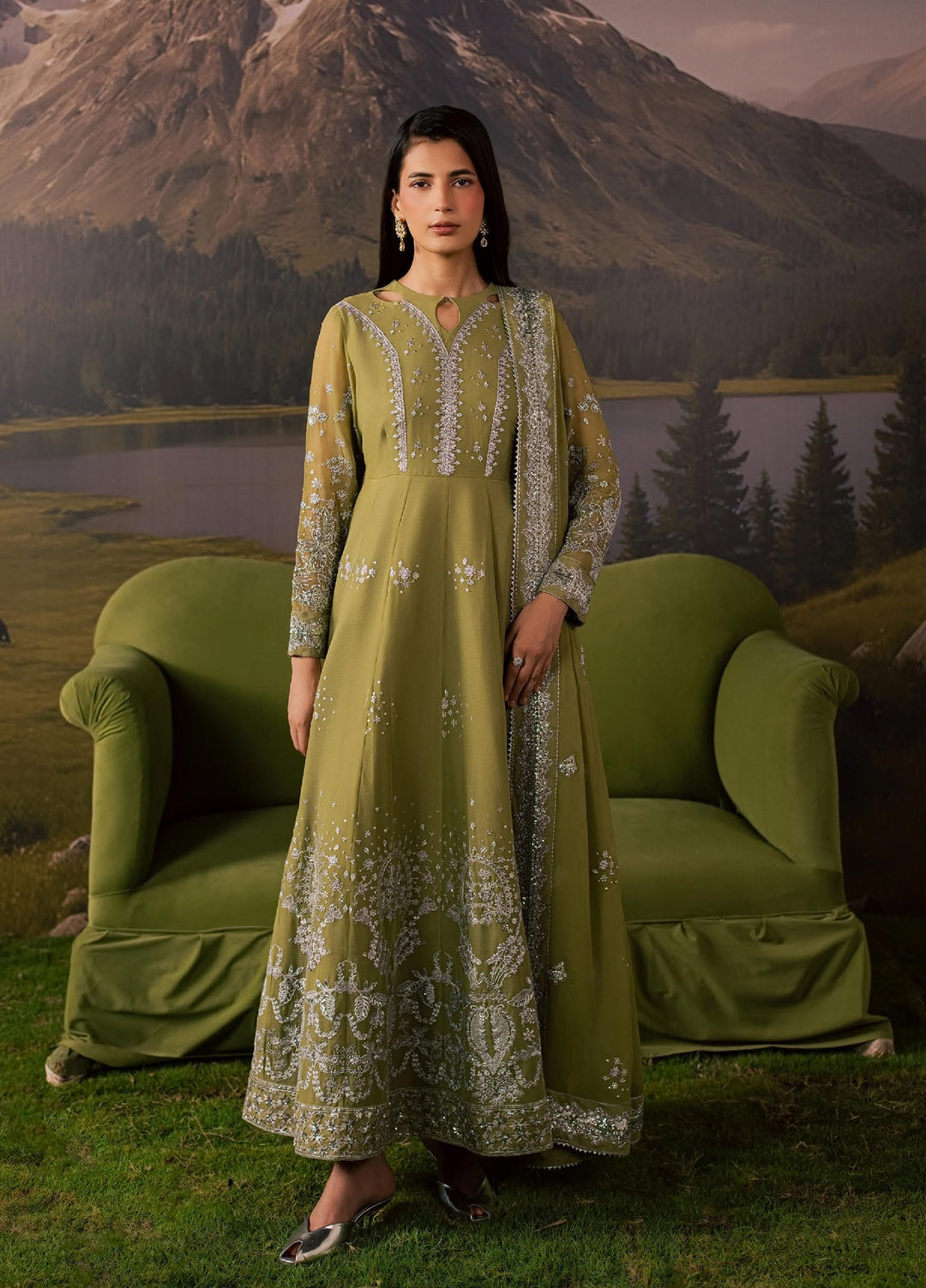 Divani by Daria Unstitched Embroidered Chiffon 4 Piece Suit DN26UD DA-119 2-GREEN - Festive Collection