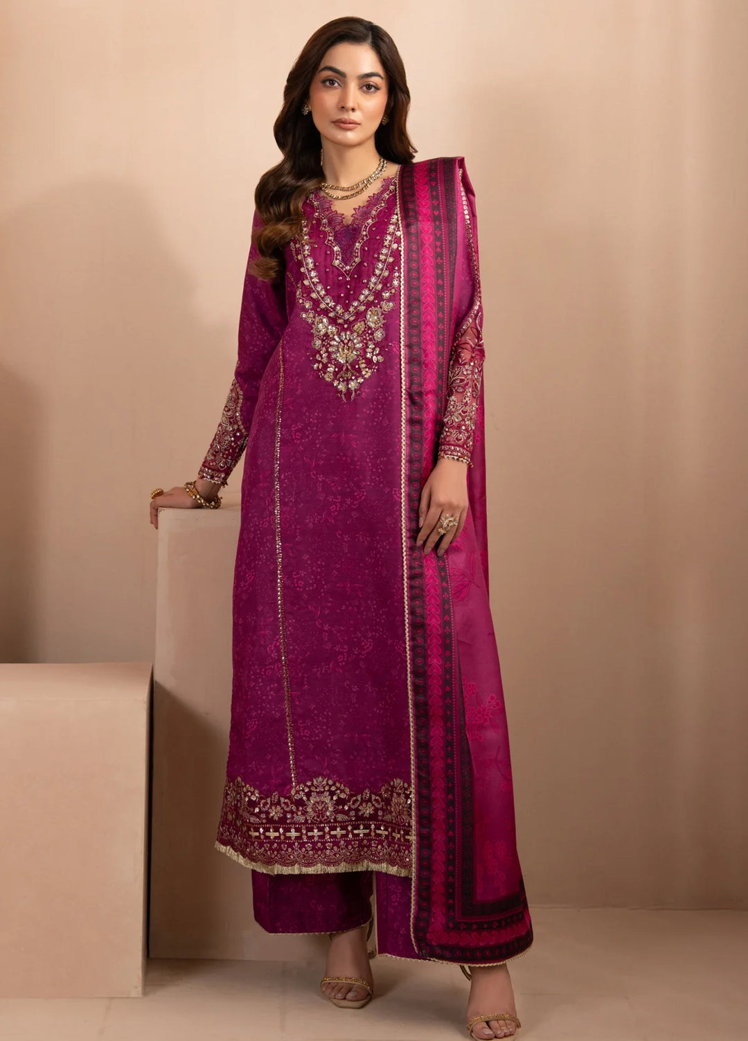 Xenia Formals Unstitched Embroidered Raw Silk 3 Piece Suit XF26UF D-04 Amayah - Festive Collection