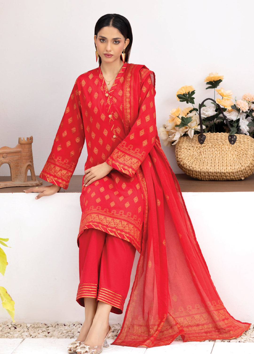 Regalia Textiles Premium Printed Gold Paste Unstitched Lawn 3 Piece Suit RG26UPG D-6 - Summer Collection