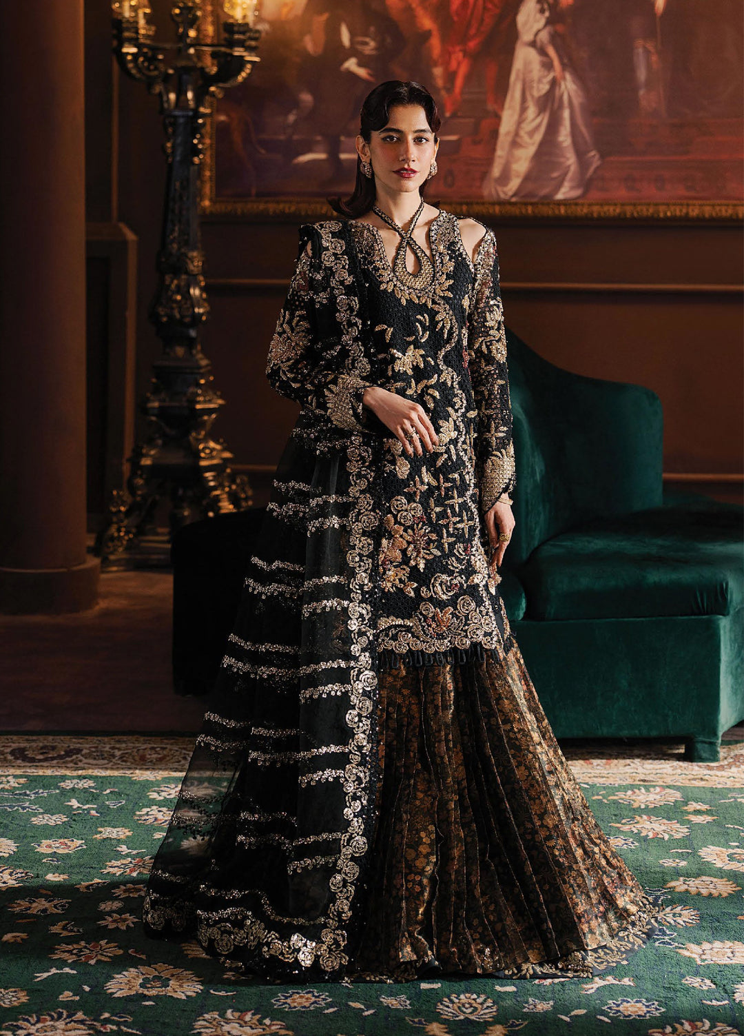 Hayat by Afrozeh Unstitched Organza Embroidered Suits 3 Piece AF25HU AFH-25-07 SARAVЕ - Festive Collection