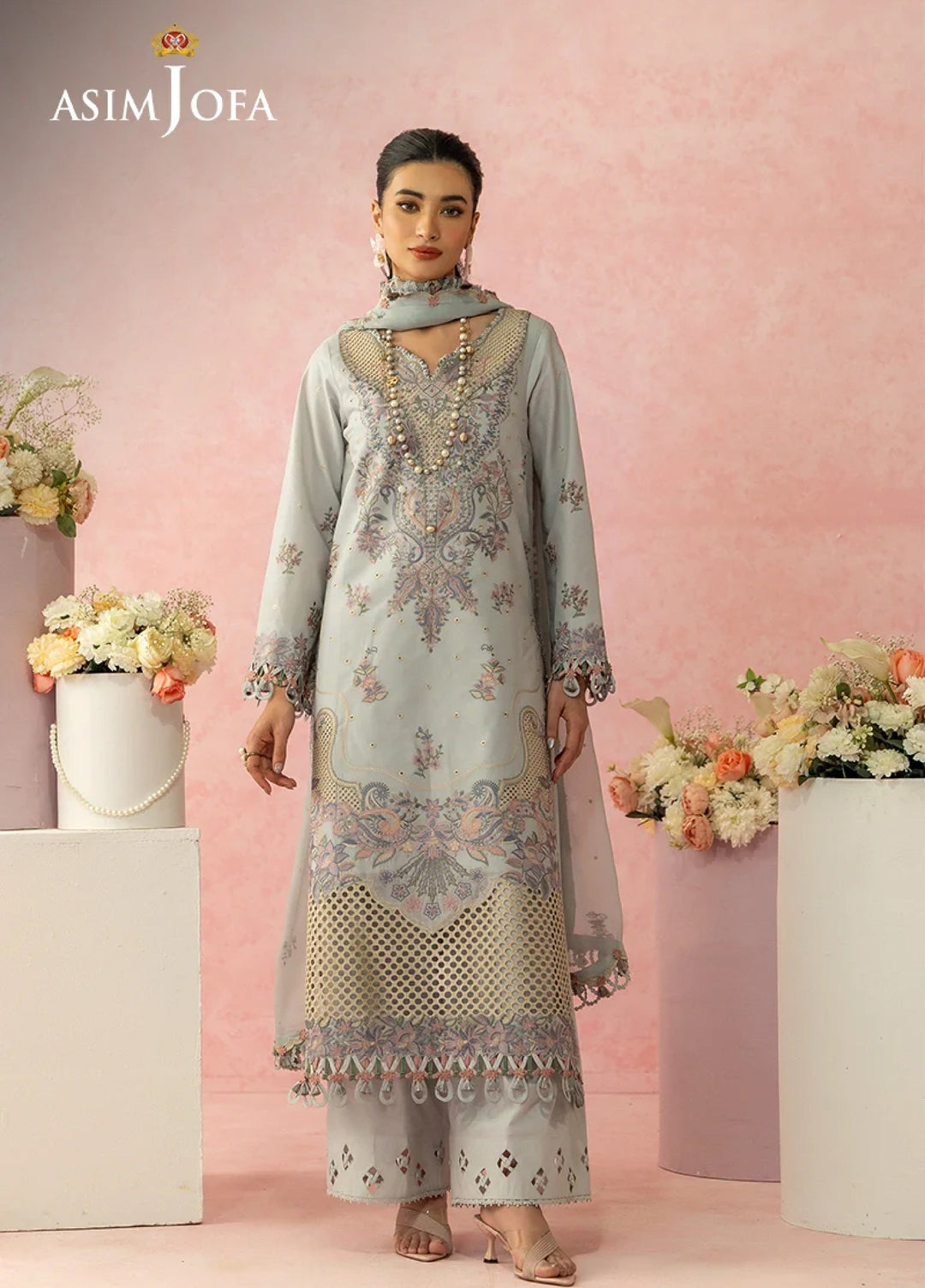 Asim Jofa Unstitched Embroidered Luxury Lawn 3 Piece Suit AJ26ULL AJULW-01 - Festive Collection