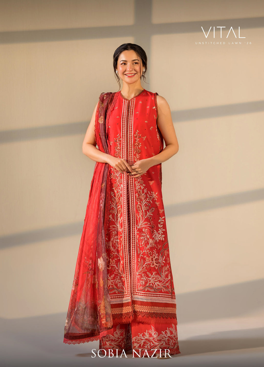 Vital by Sobia Nazir Unstitched Embroidered Lawn 3 Piece Suit SN26UVL 12A - Summer Collection