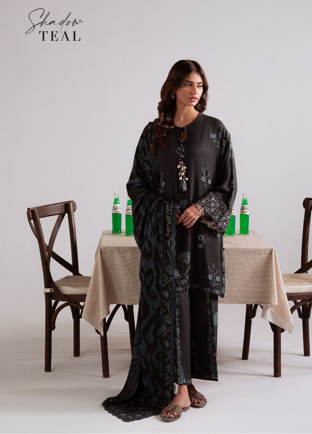 Cross Stitch Unstitched RTS Marina Embroidered Suits 3 Piece CS25MW D-09 Shadow Teal - Winter Collection