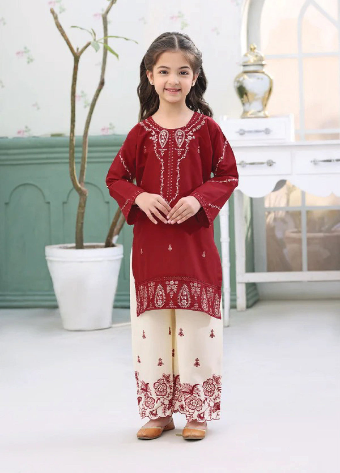 Fresh Birds Kids RTW Embroidered Lawn 2 Piece Suit Lal Pari-FB-07 - Casual Collection